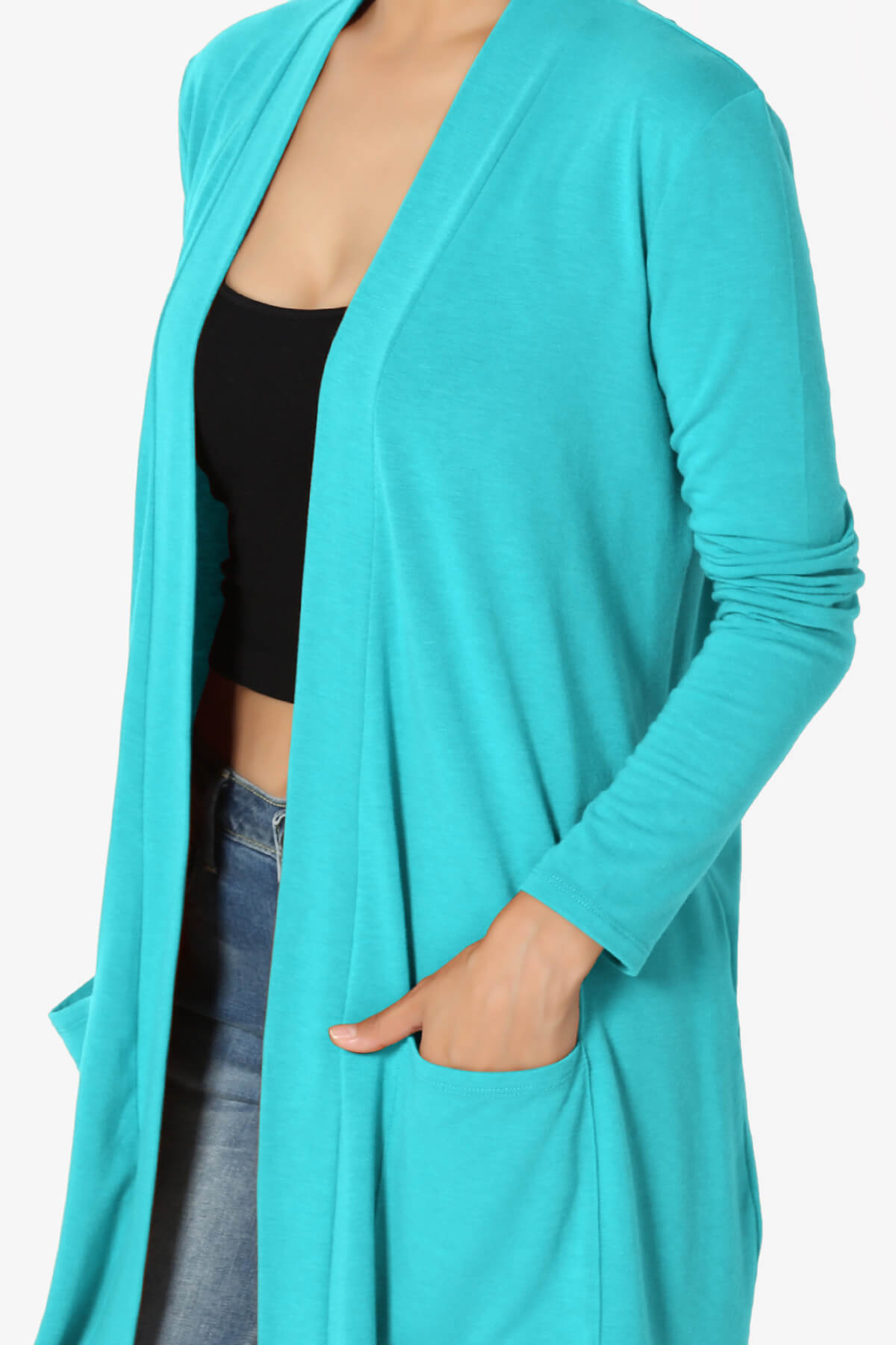 Daday Long Sleeve Pocket Open Front Cardigan ICE BLUE_5