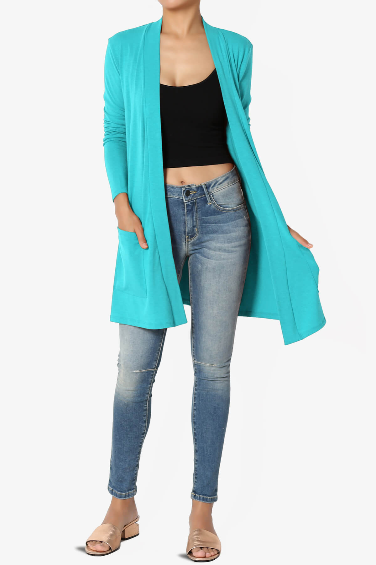 Daday Long Sleeve Pocket Open Front Cardigan ICE BLUE_6