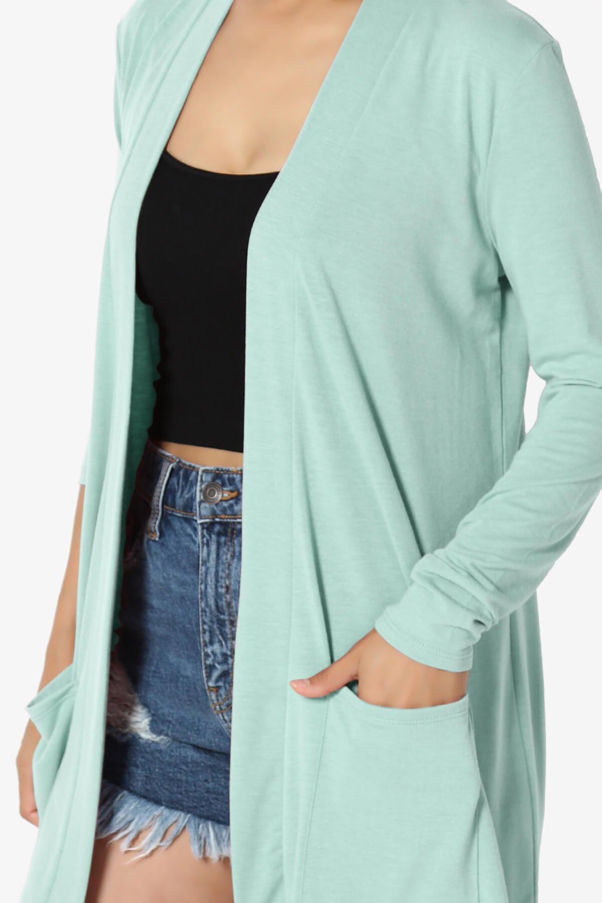 Load image into Gallery viewer, Daday Long Sleeve Pocket Open Front Cardigan LIGHT GREEN_5
