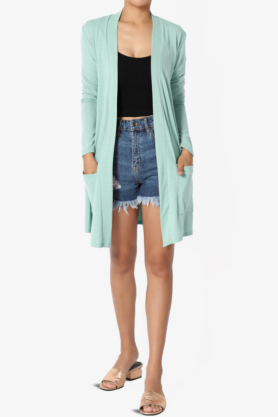 Load image into Gallery viewer, Daday Long Sleeve Pocket Open Front Cardigan LIGHT GREEN_6
