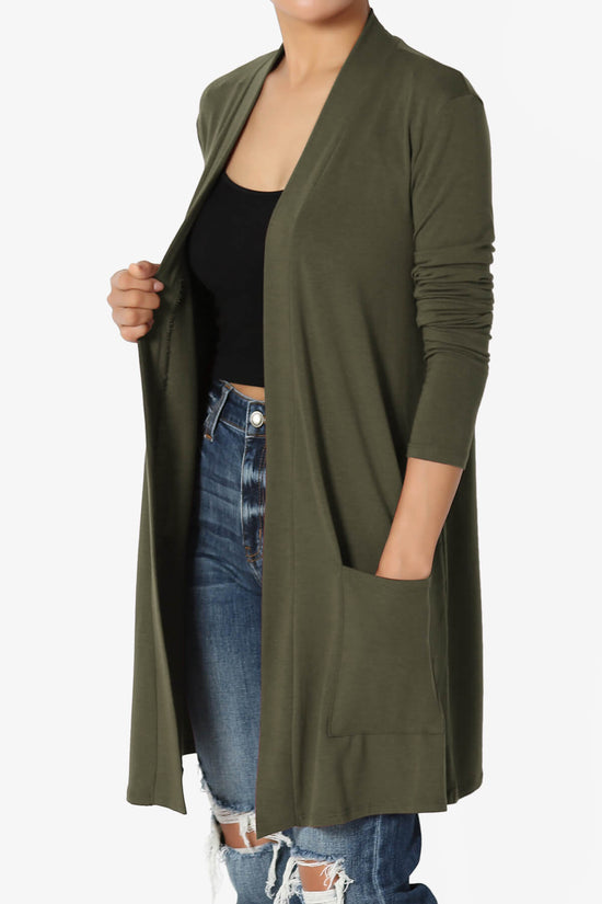 Daday Long Sleeve Pocket Open Front Cardigan OLIVE_3