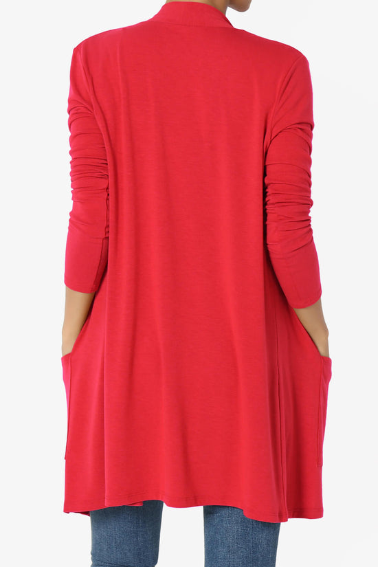 Daday Long Sleeve Pocket Open Front Cardigan RED_2
