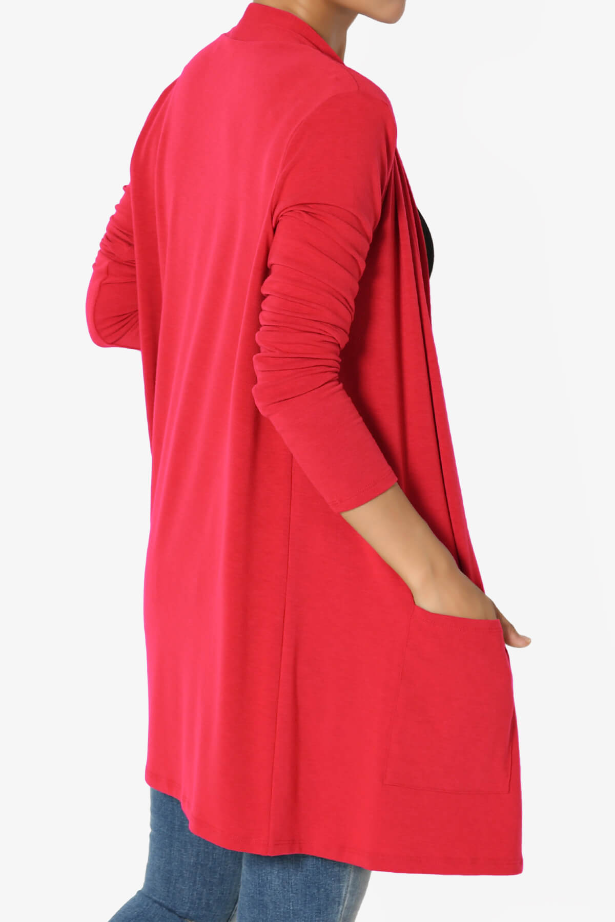 Daday Long Sleeve Pocket Open Front Cardigan RED_4