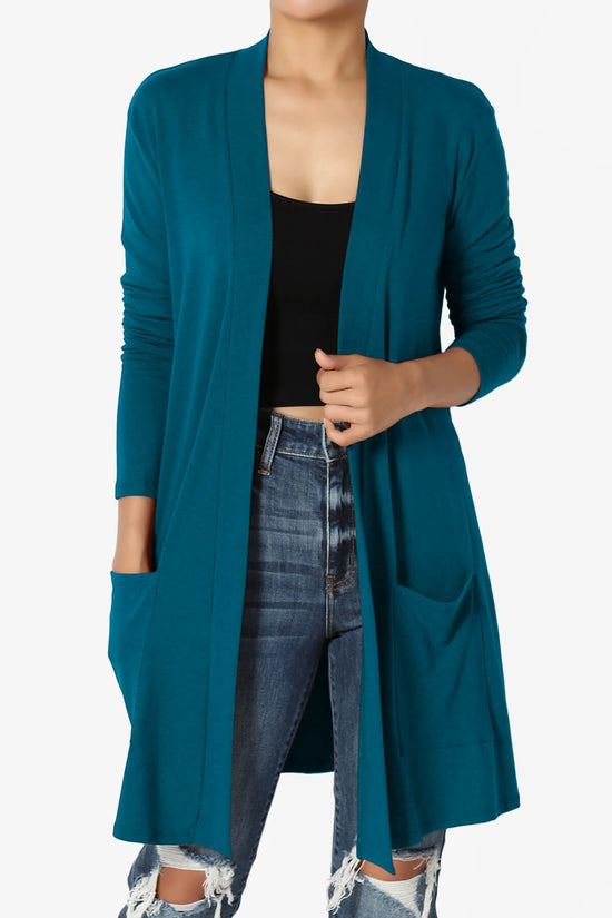 Daday Long Sleeve Pocket Open Front Cardigan TEAL_1