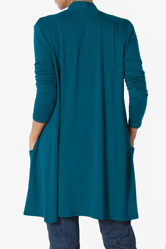 Daday Long Sleeve Pocket Open Front Cardigan TEAL_2