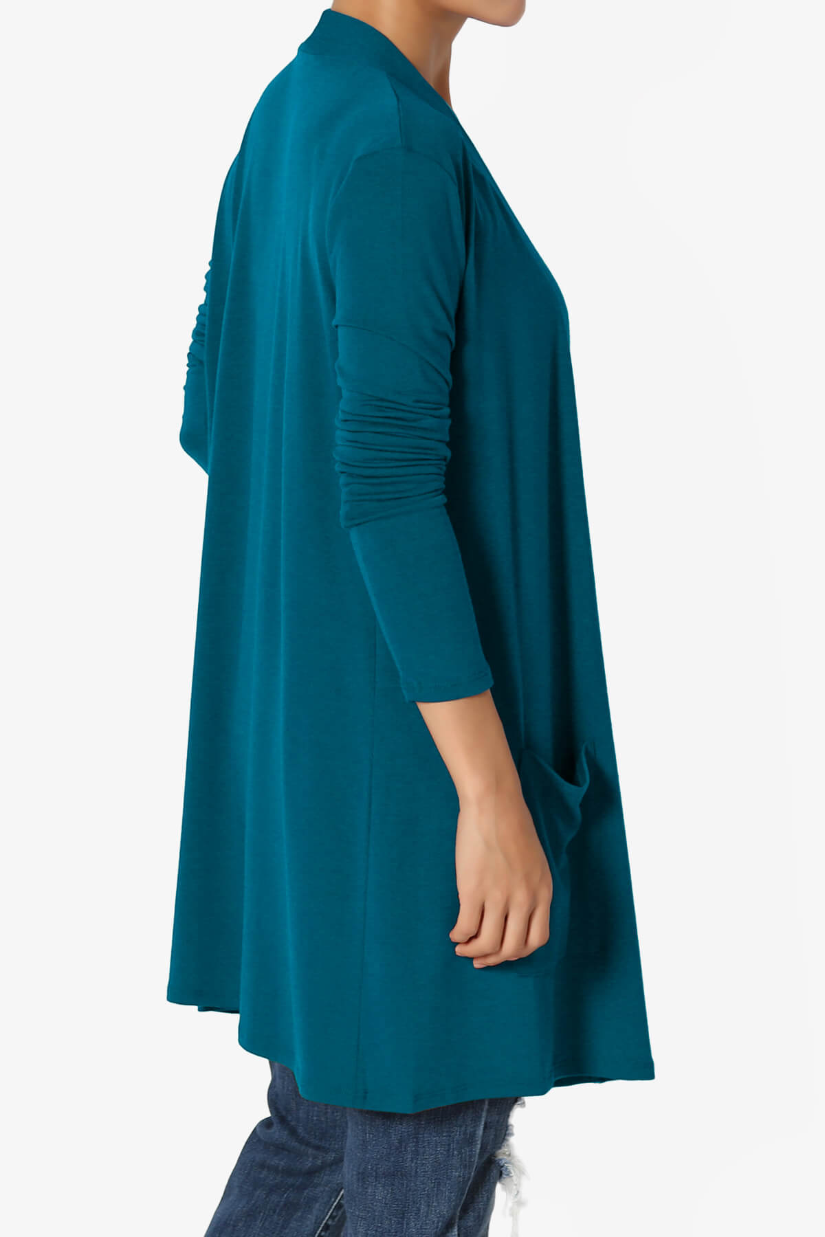 Daday Long Sleeve Pocket Open Front Cardigan TEAL_4