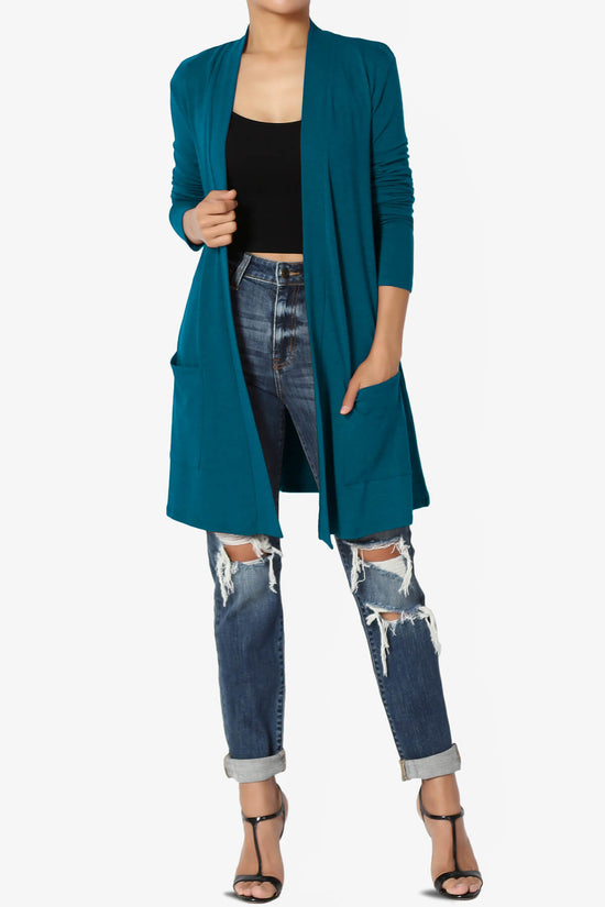 Daday Long Sleeve Pocket Open Front Cardigan TEAL_6