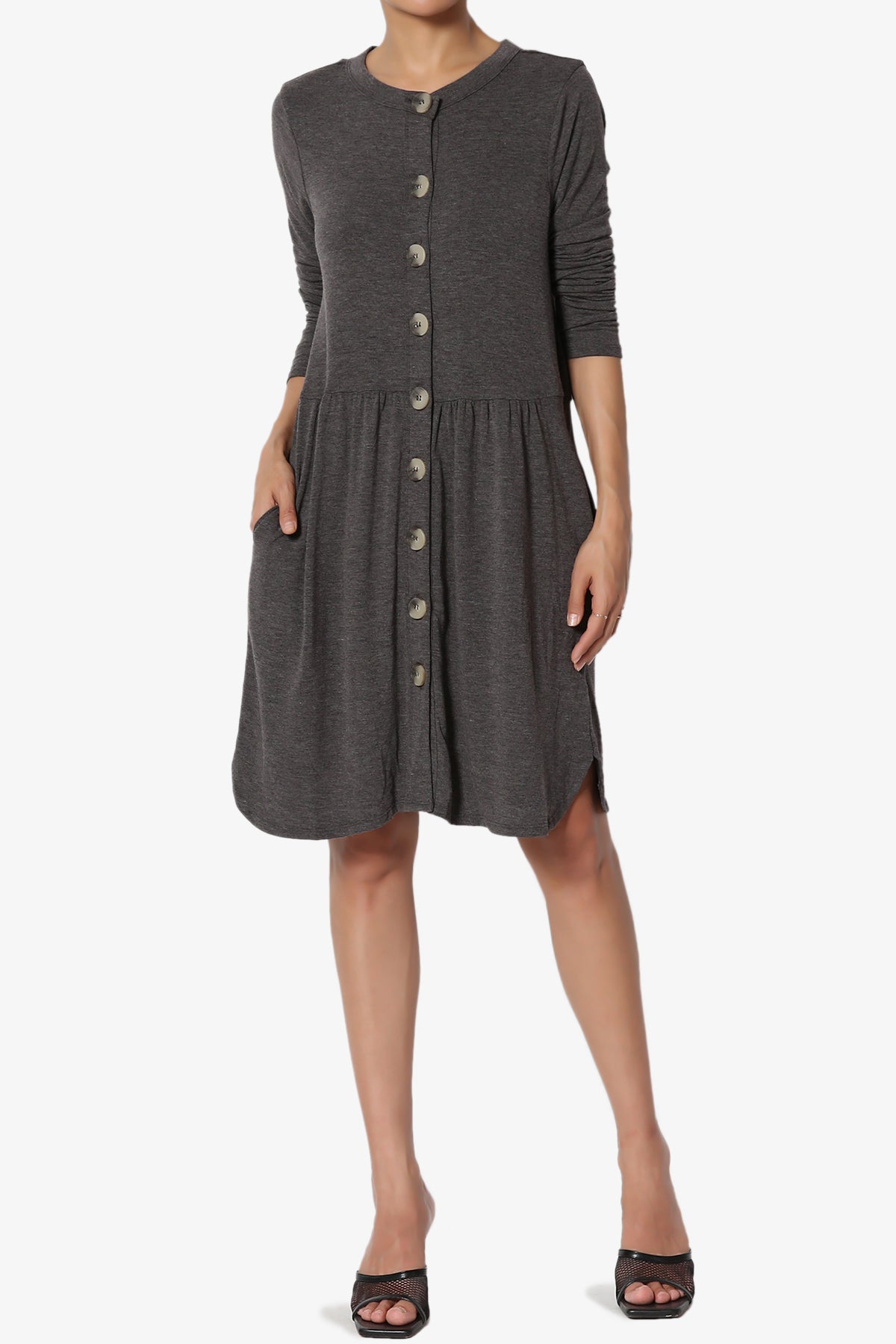 Karly Button Front Dress Cardigan CHARCOAL_1