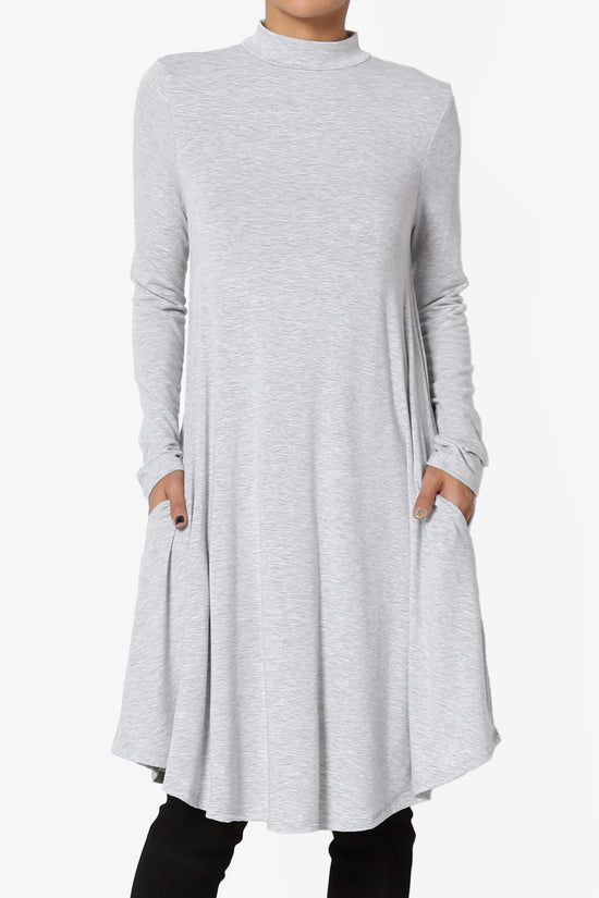 Load image into Gallery viewer, Clio Long Sleeve Mock Neck Pocket Dress HEATHER GREY_1
