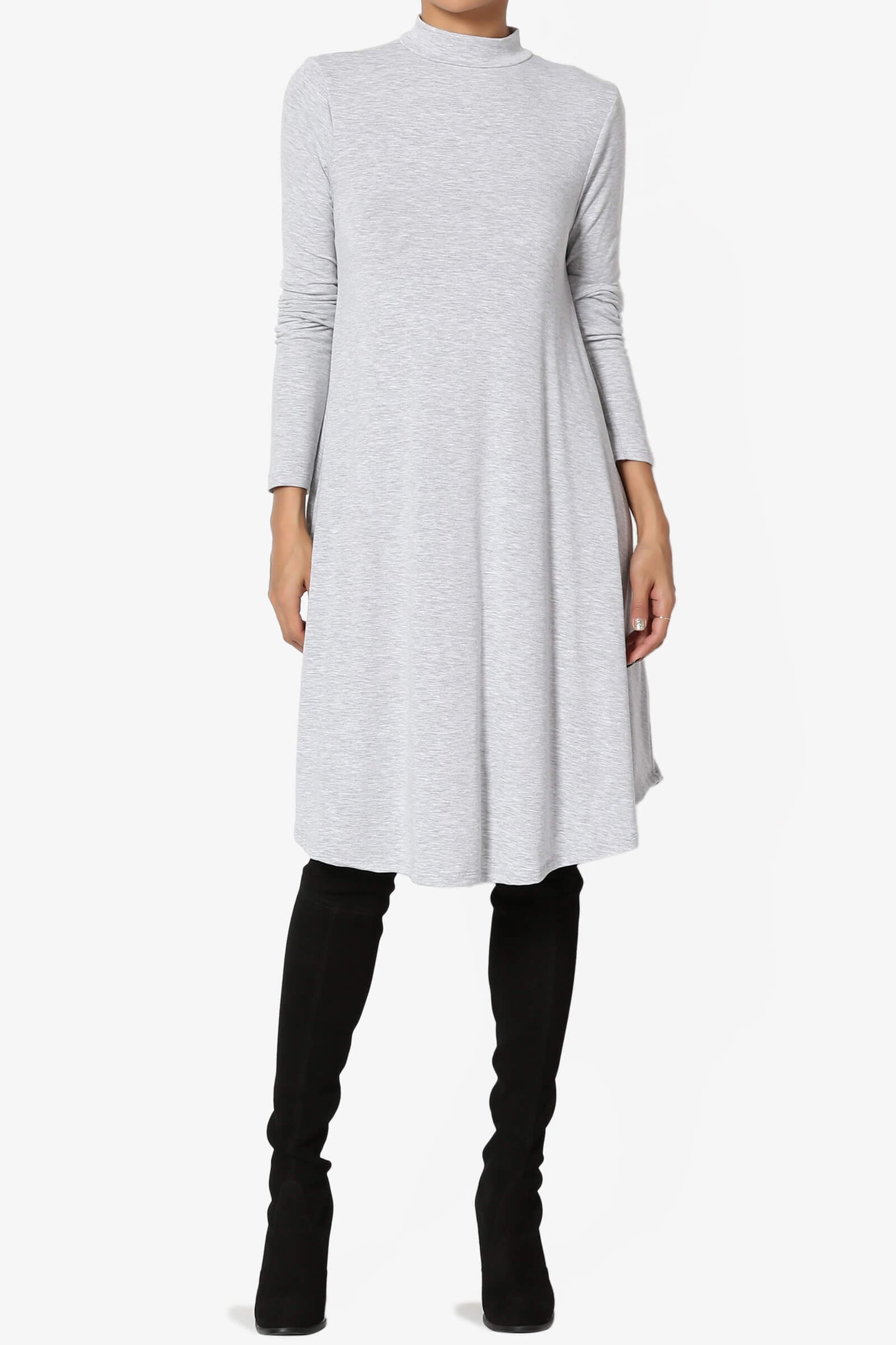 Load image into Gallery viewer, Clio Long Sleeve Mock Neck Pocket Dress HEATHER GREY_6
