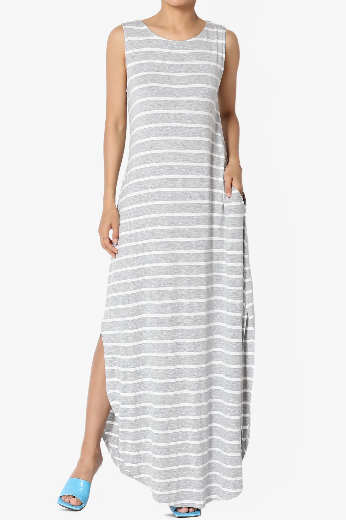 Lanie Striped Sleeveless Split Hem Maxi Dress PLUS