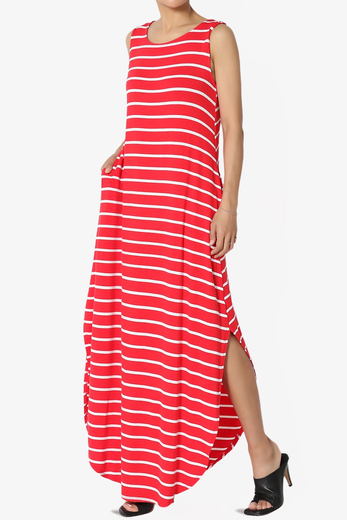 Lanie Striped Sleeveless Split Hem Maxi Dress