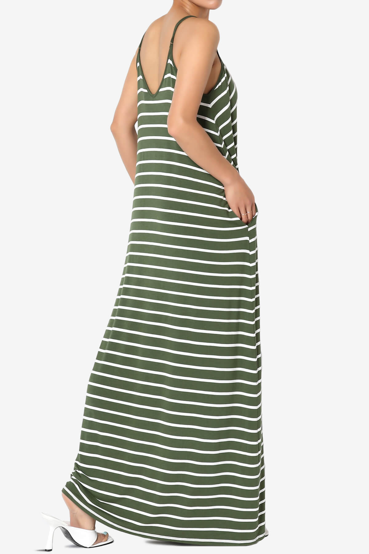Load image into Gallery viewer, Adilette Striped Cami Maxi Dress ARMY GREEN_4

