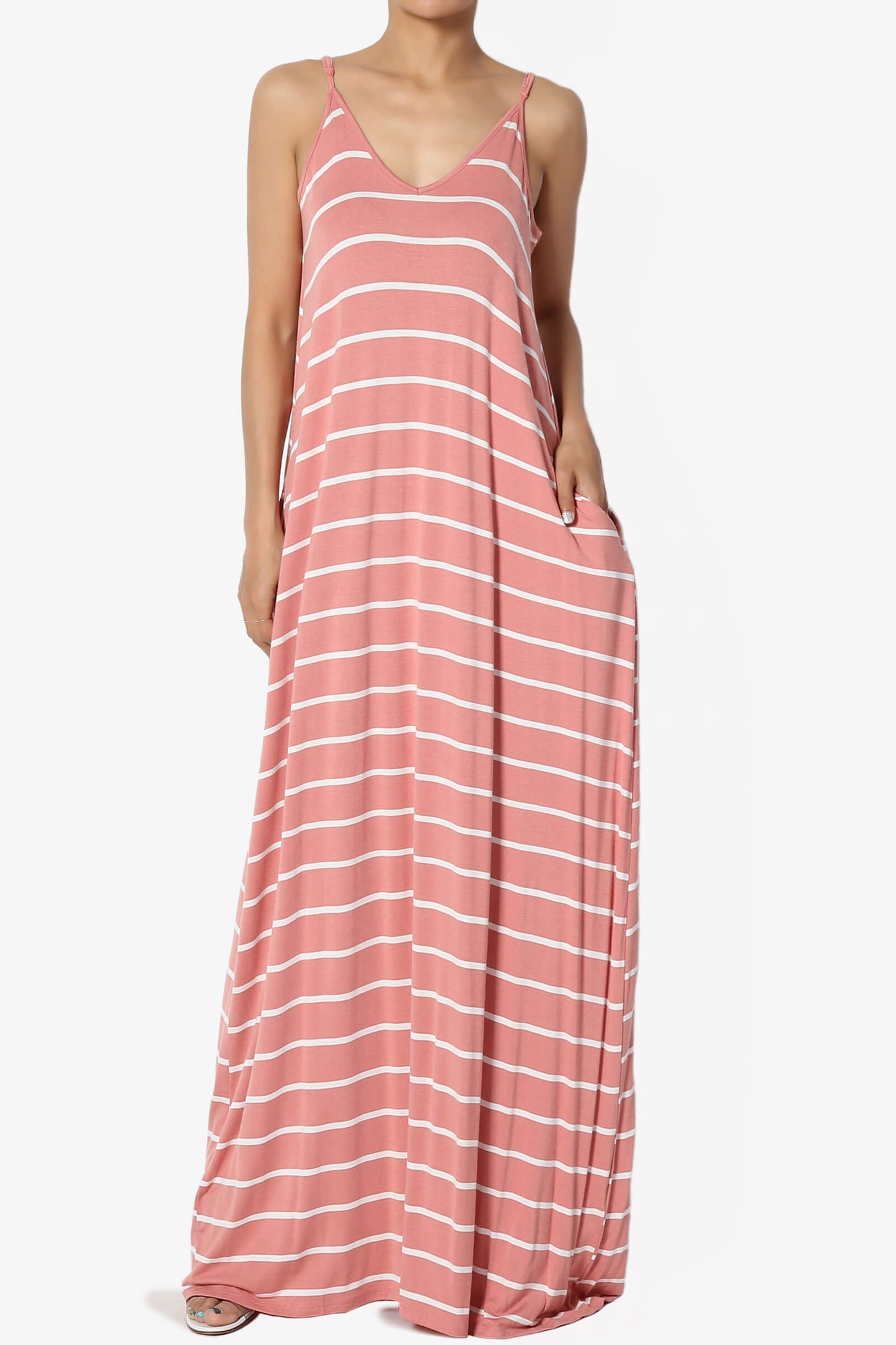 Load image into Gallery viewer, Adilette Striped Cami Maxi Dress ASH ROSE_1
