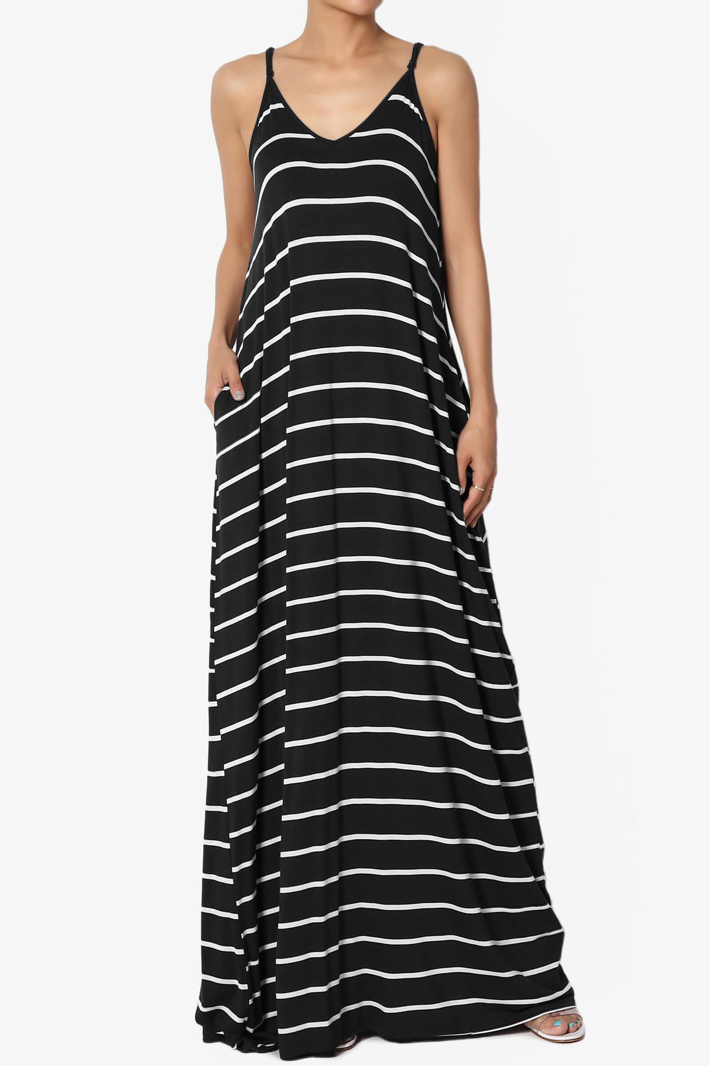 Load image into Gallery viewer, Adilette Striped Cami Maxi Dress BLACK_1
