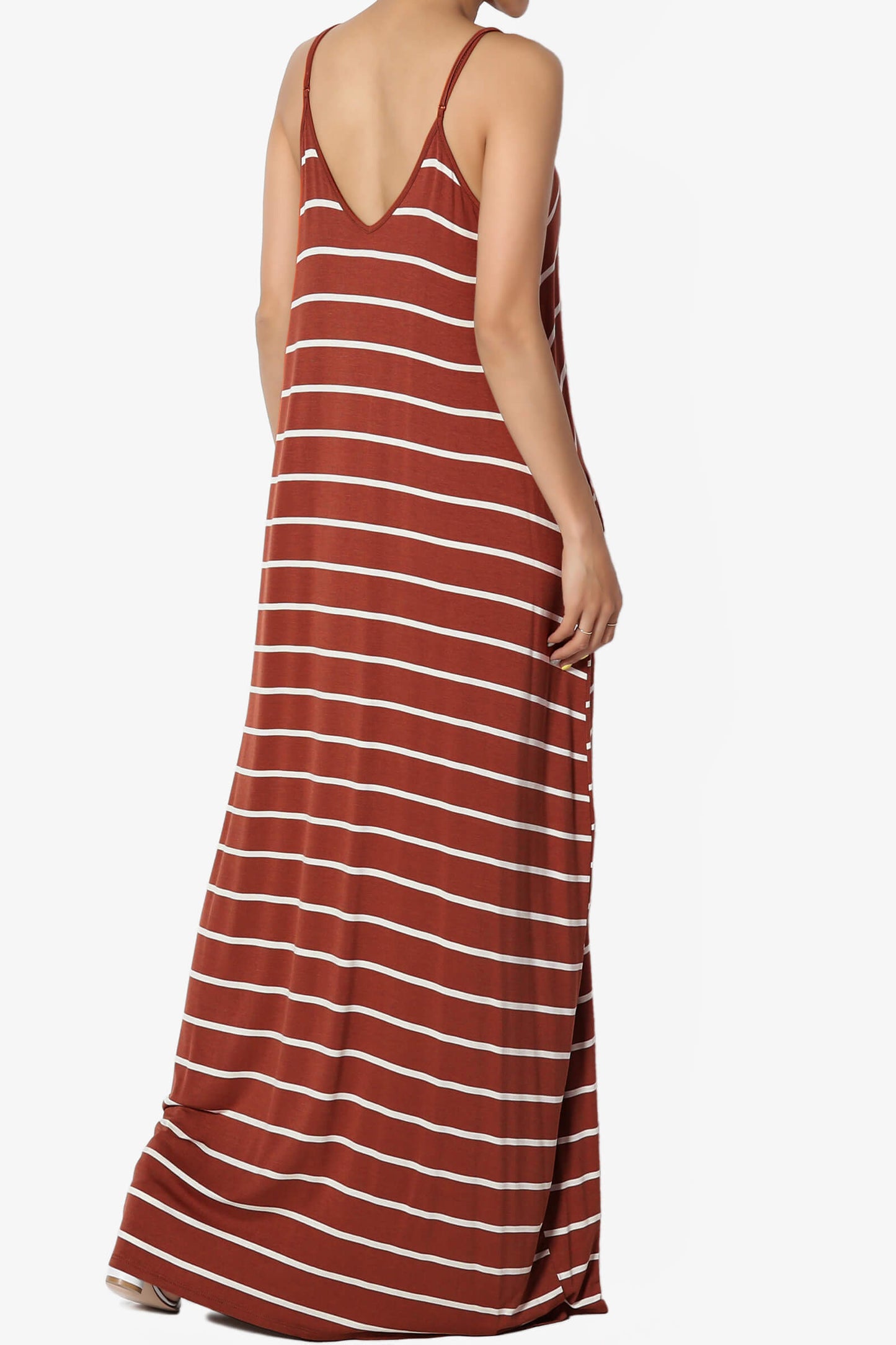 Adilette Striped Cami Maxi Dress DARK RUST_4