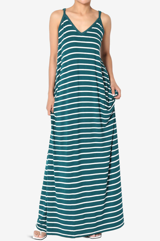 Load image into Gallery viewer, Adilette Striped Cami Maxi Dress DEEP GREEN_1
