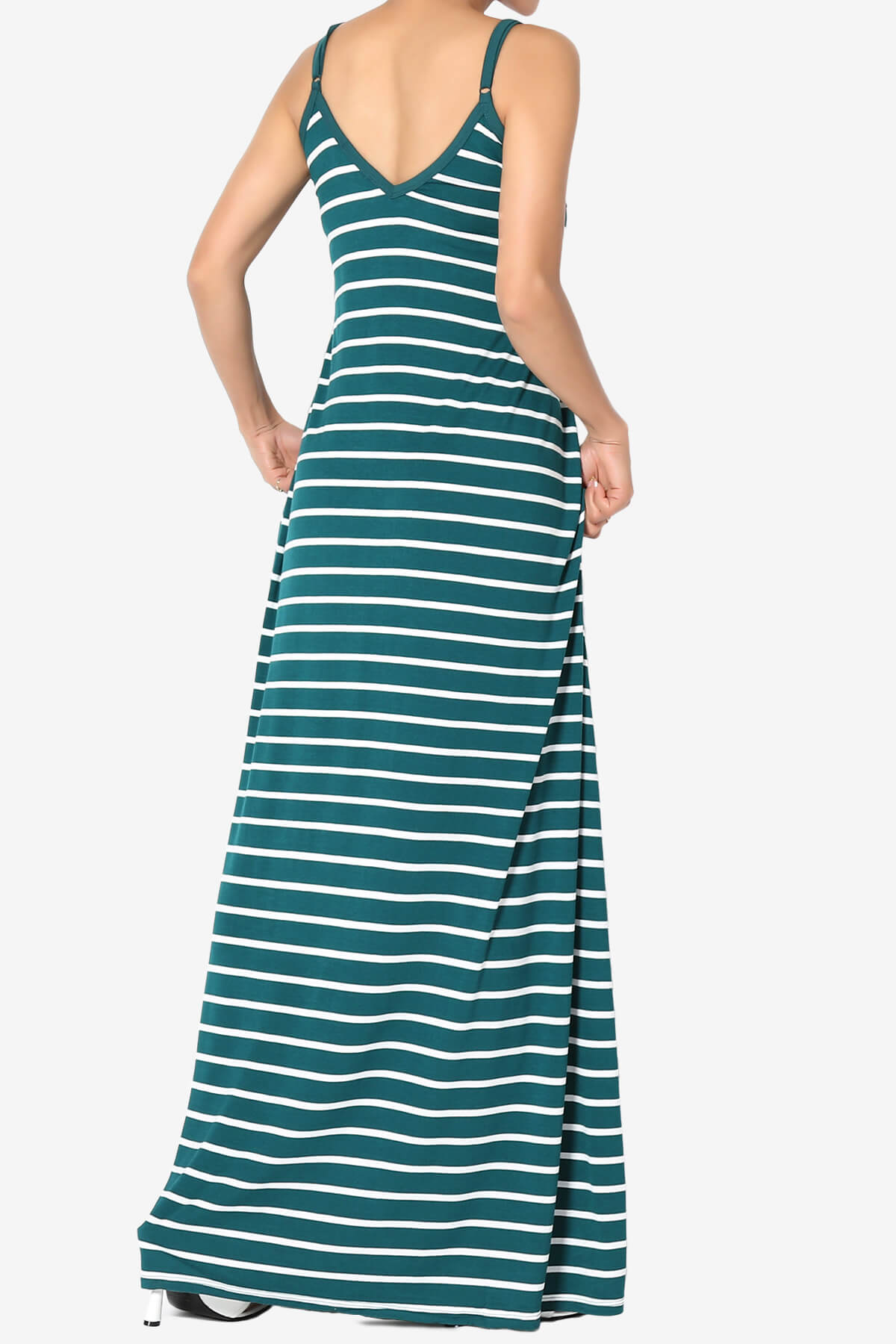 Load image into Gallery viewer, Adilette Striped Cami Maxi Dress DEEP GREEN_4
