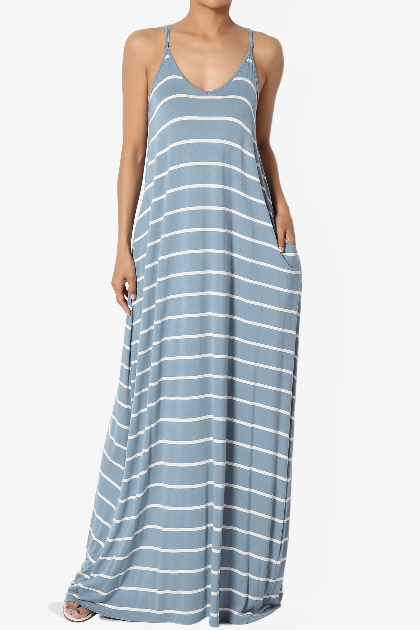 Adilette Striped Cami Maxi Dress DUSTY BLUE_1