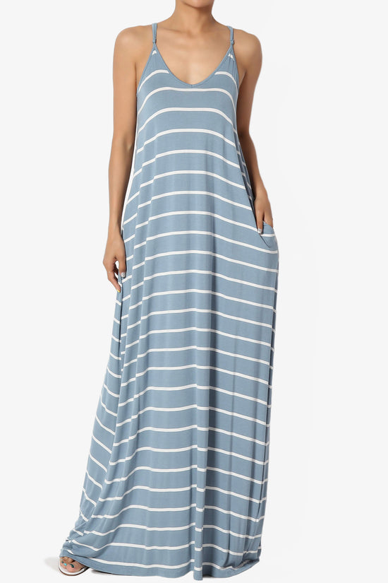 Load image into Gallery viewer, Adilette Striped Cami Maxi Dress DUSTY BLUE_1
