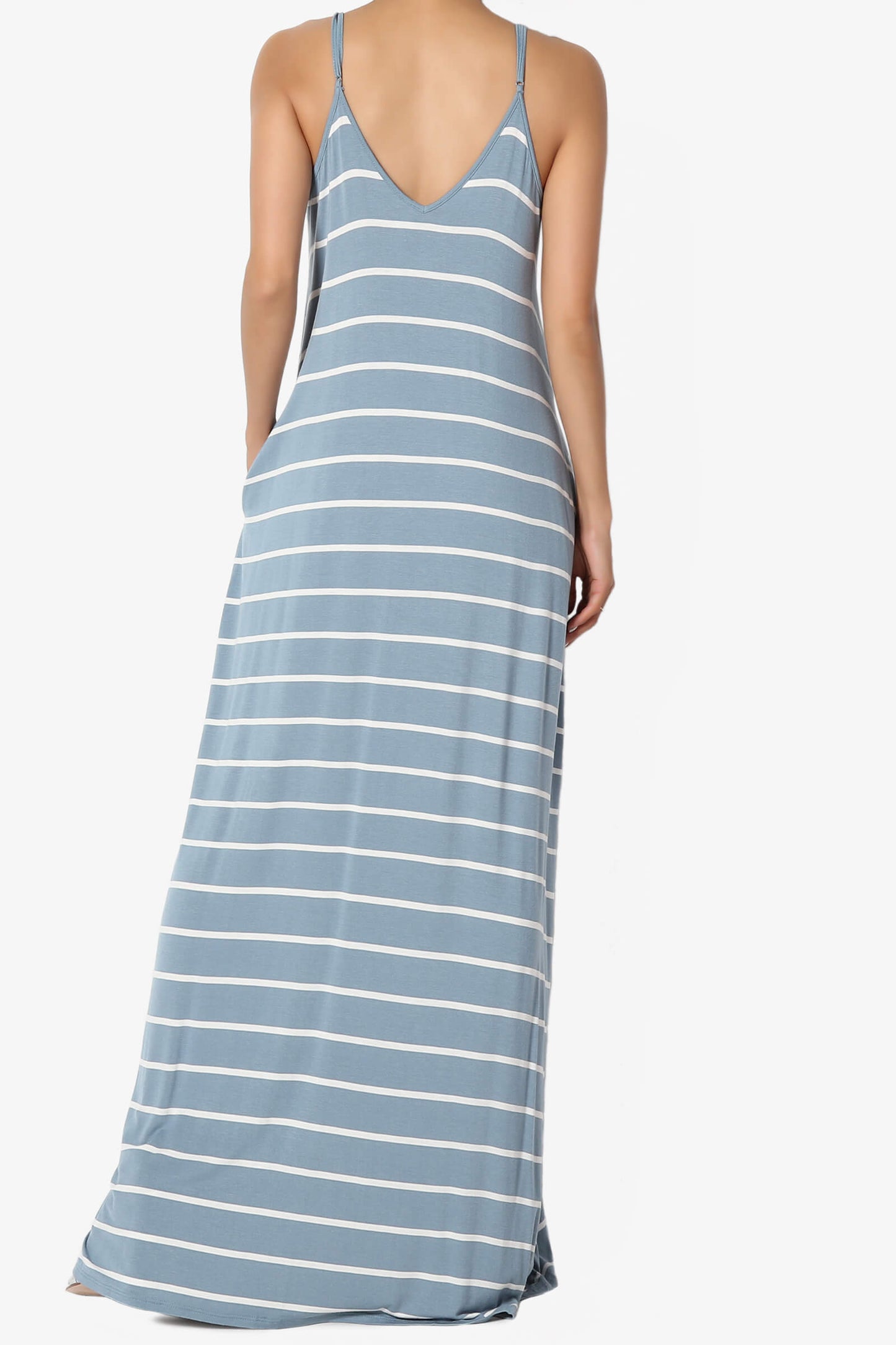 Load image into Gallery viewer, Adilette Striped Cami Maxi Dress DUSTY BLUE_2
