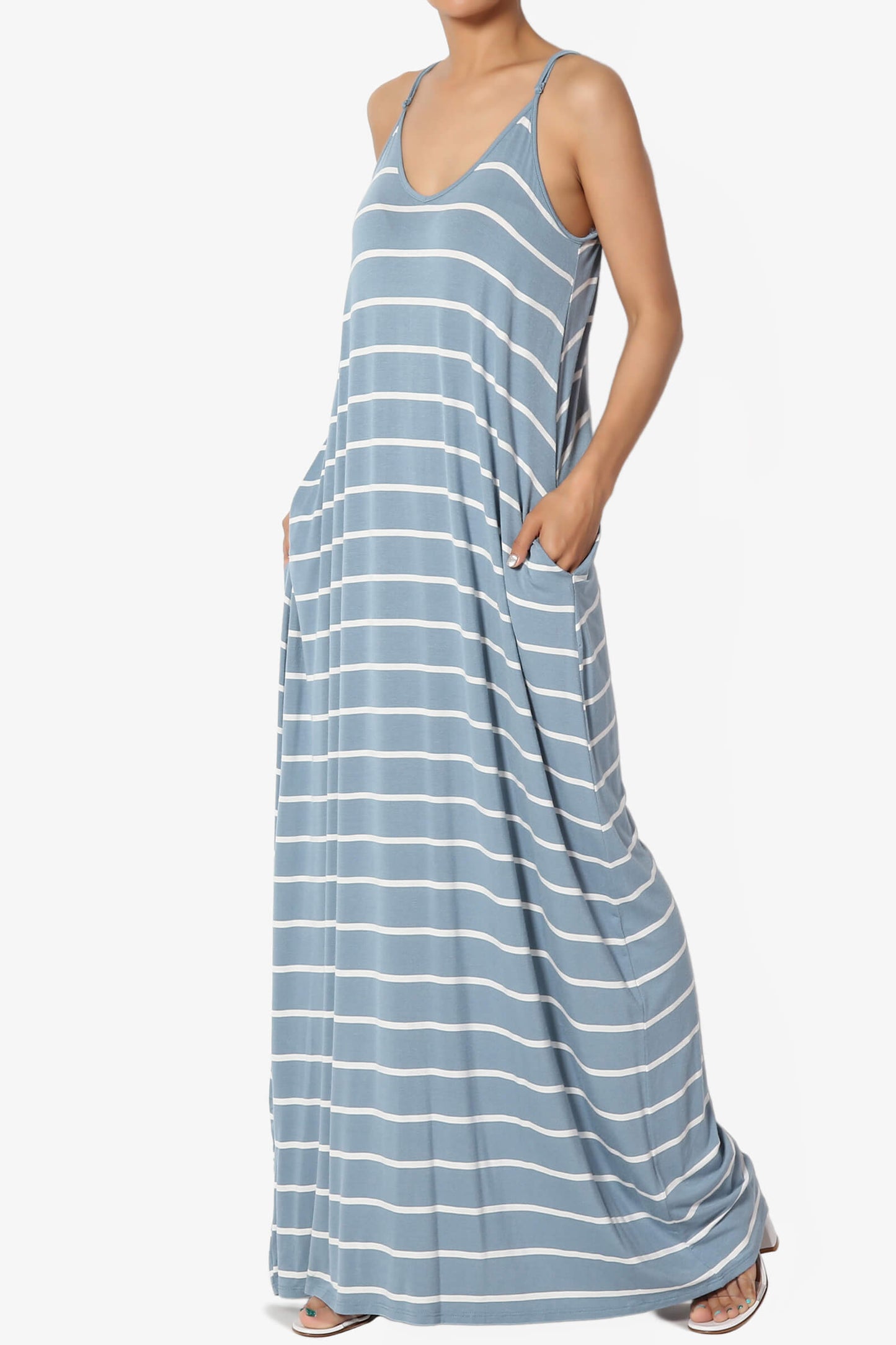 Adilette Striped Cami Maxi Dress DUSTY BLUE_3