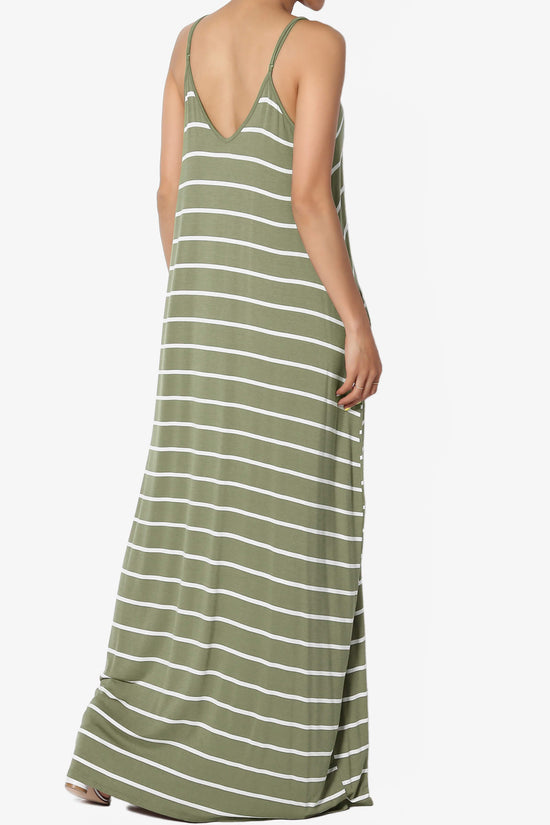Load image into Gallery viewer, Adilette Striped Cami Maxi Dress DUSTY OLIVE_4
