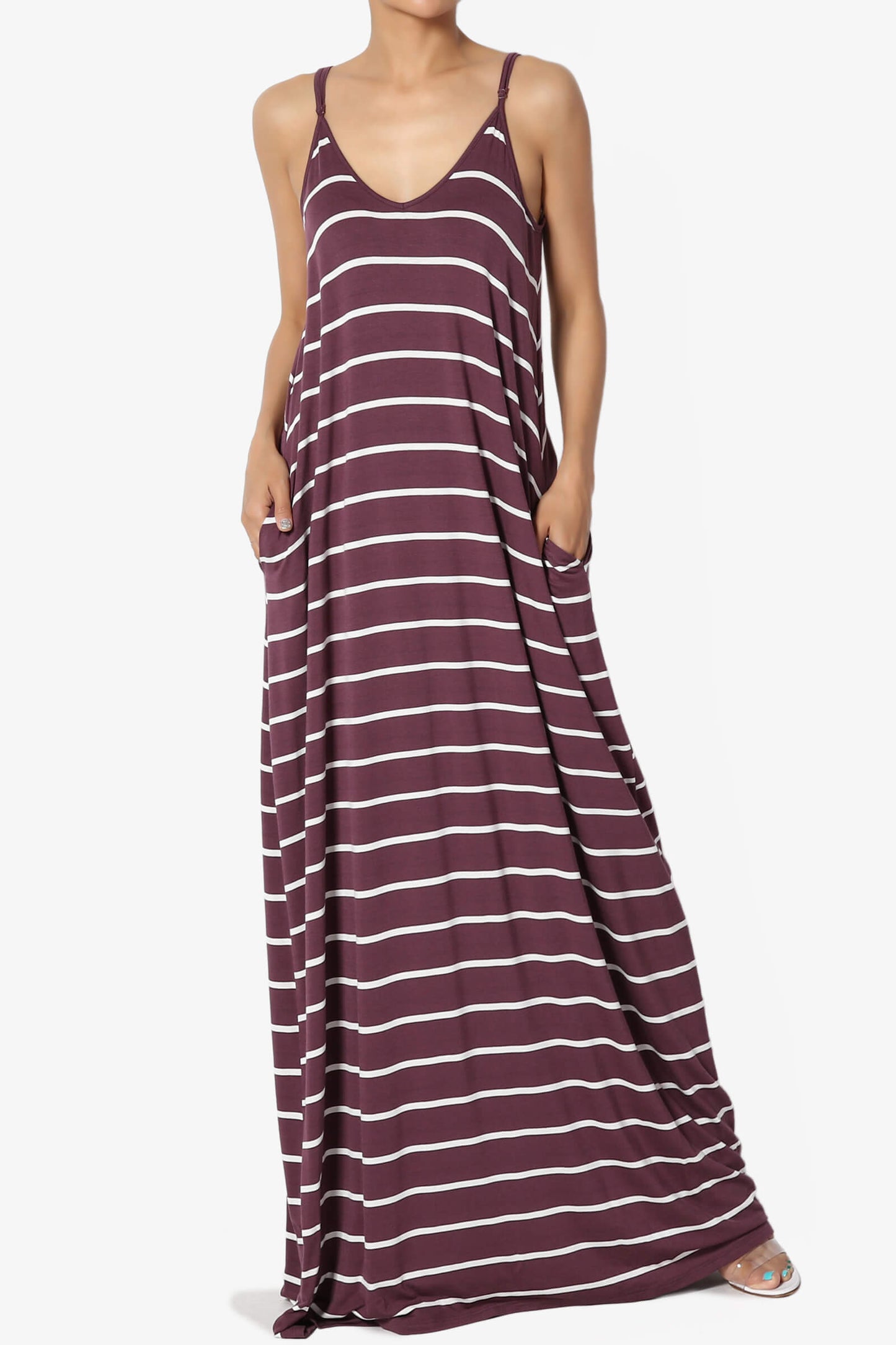 Adilette Striped Cami Maxi Dress DUSTY PLUM_1