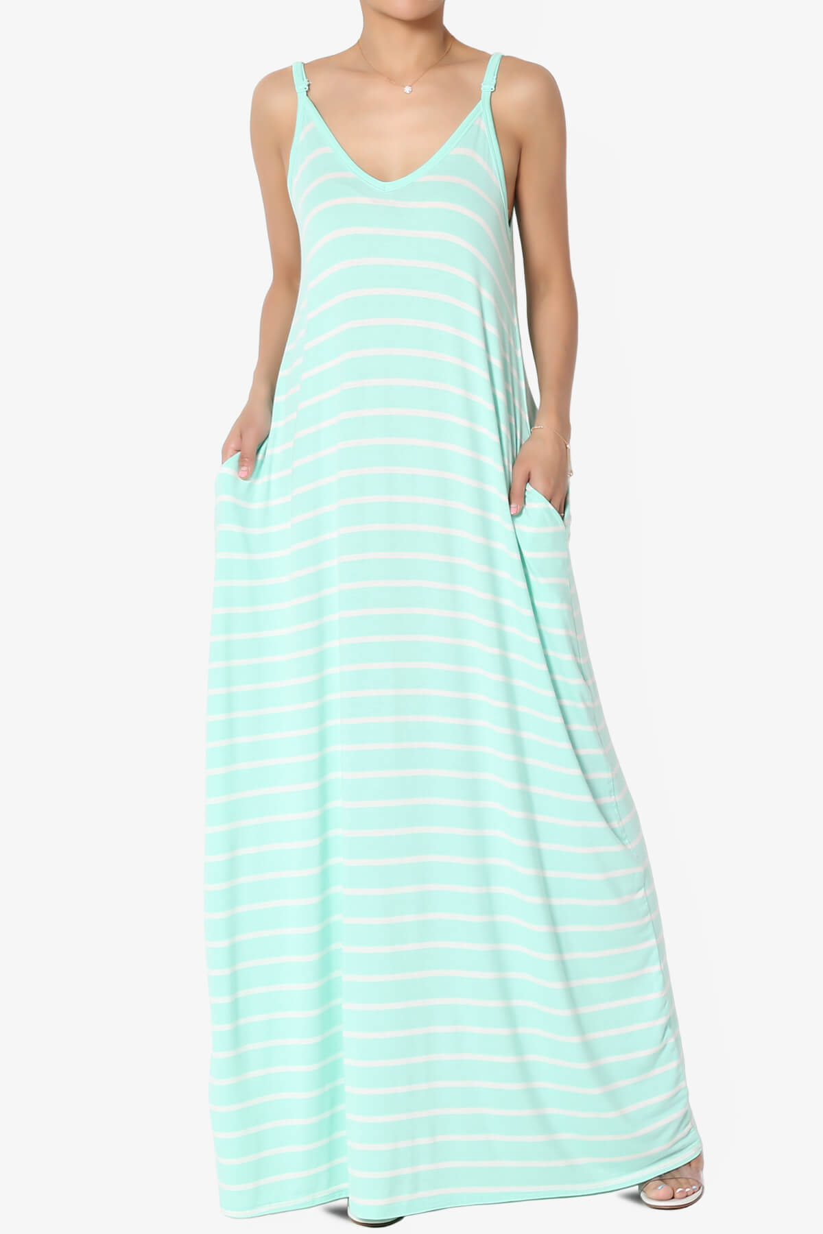 Load image into Gallery viewer, Adilette Striped Cami Maxi Dress GREEN MINT_1
