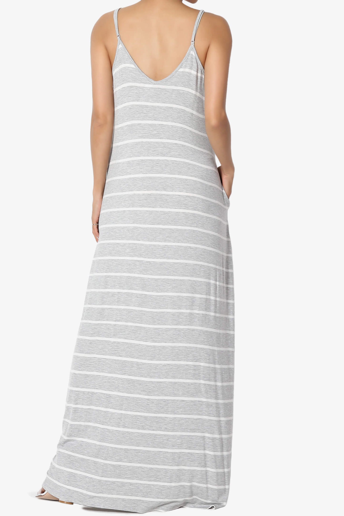 Load image into Gallery viewer, Adilette Striped Cami Maxi Dress HEATHER GREY_2
