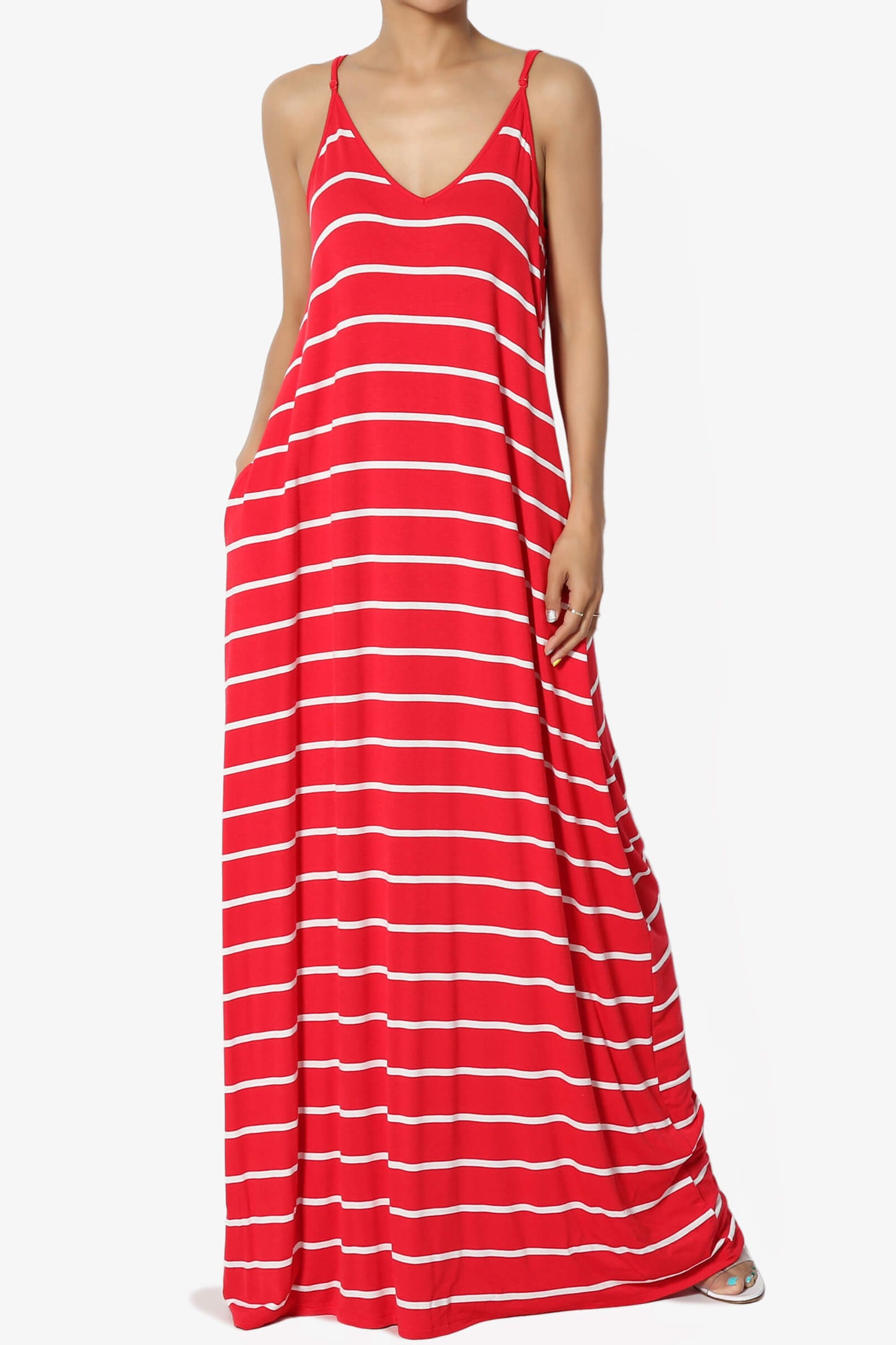 Load image into Gallery viewer, Adilette Striped Cami Maxi Dress RED_1
