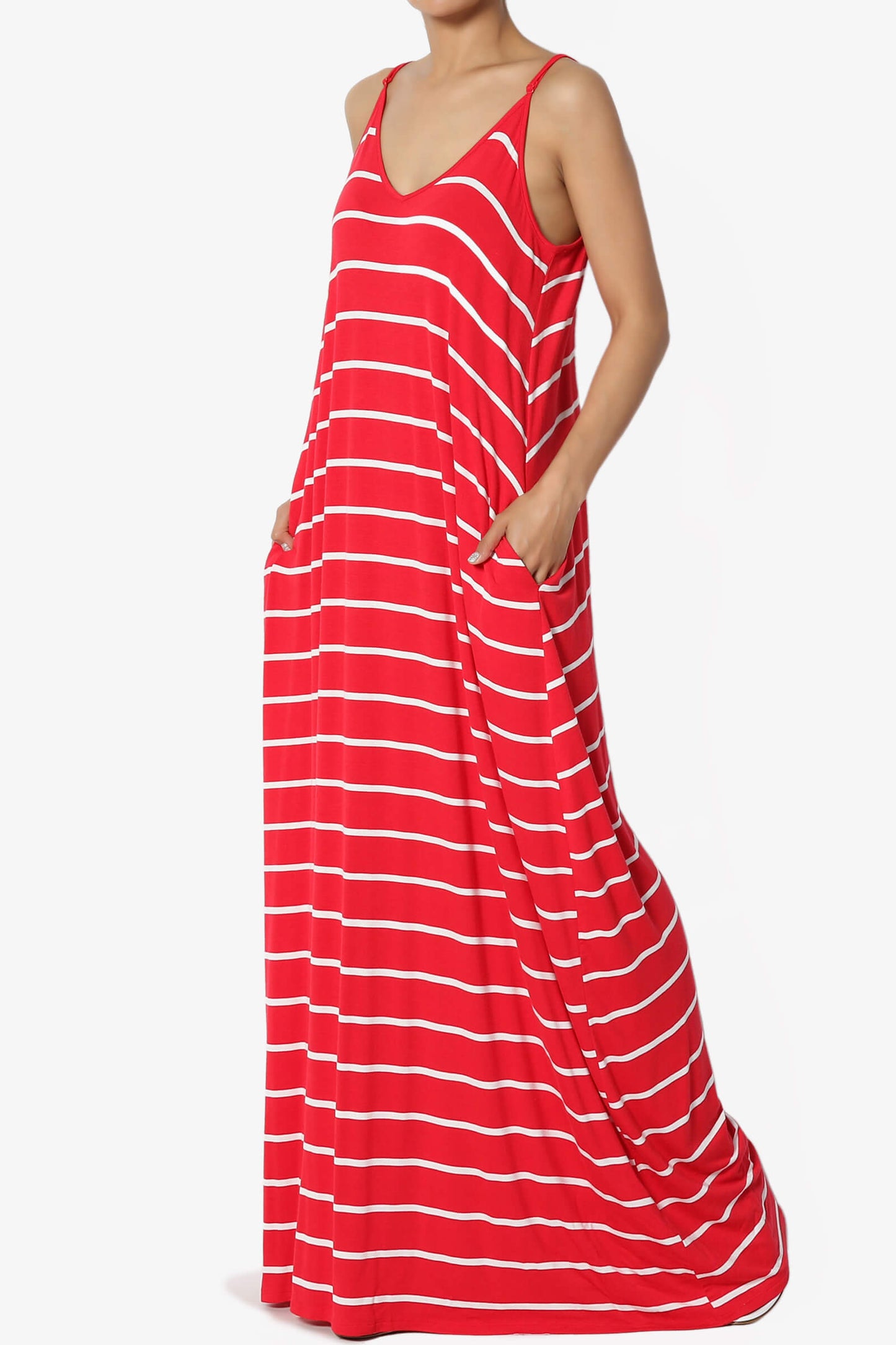 Adilette Striped Cami Maxi Dress RED_3