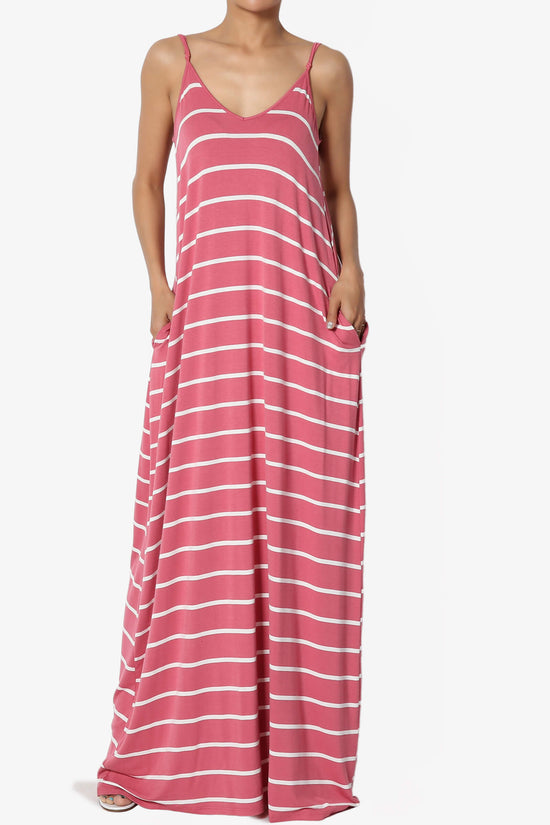 Load image into Gallery viewer, Adilette Striped Cami Maxi Dress ROSE_1
