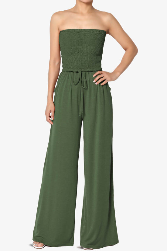Jaklin Strapless Smocked Tube Top Jumpsuit ARMY GREEN_1