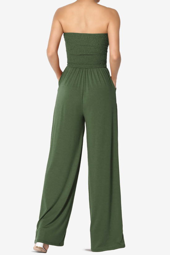 Jaklin Strapless Smocked Tube Top Jumpsuit ARMY GREEN_2
