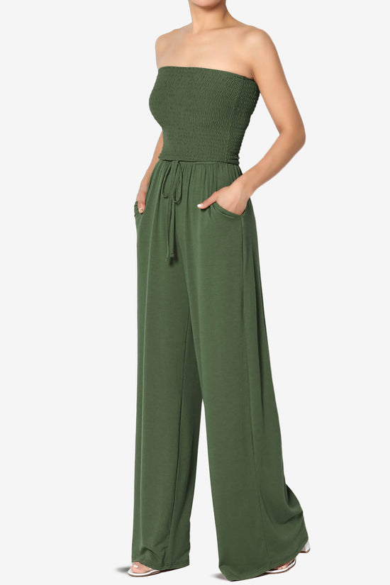 Jaklin Strapless Smocked Tube Top Jumpsuit ARMY GREEN_3