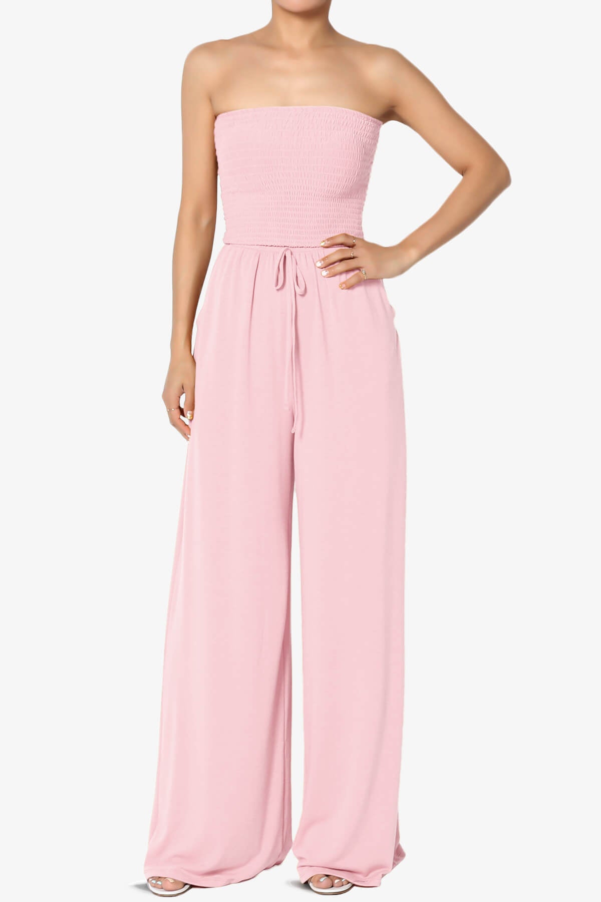 Jaklin Strapless Smocked Tube Top Jumpsuit DUSTY PINK_1