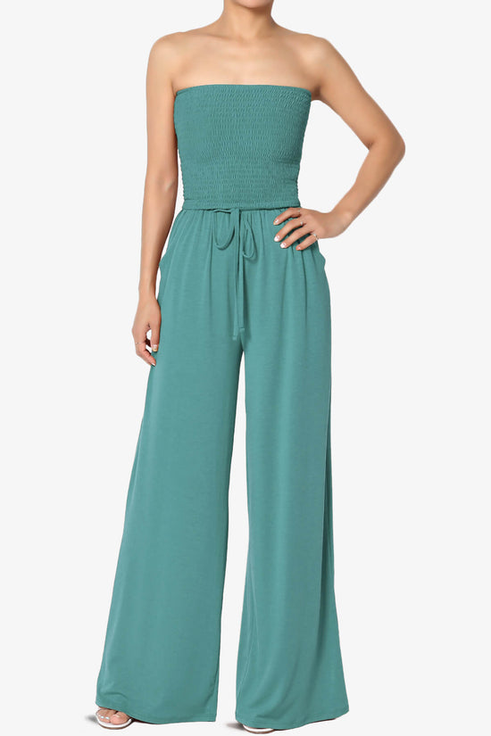 Jaklin Strapless Smocked Tube Top Jumpsuit DUSTY TEAL_1