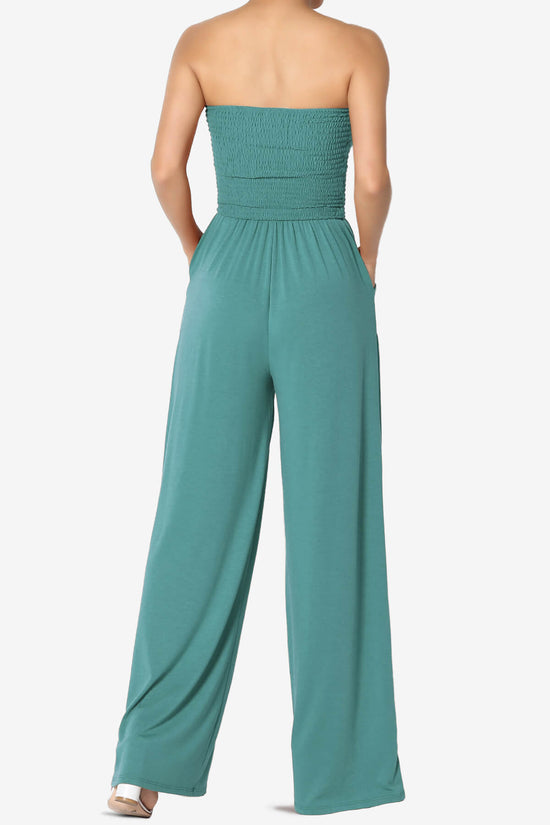 Jaklin Strapless Smocked Tube Top Jumpsuit DUSTY TEAL_2