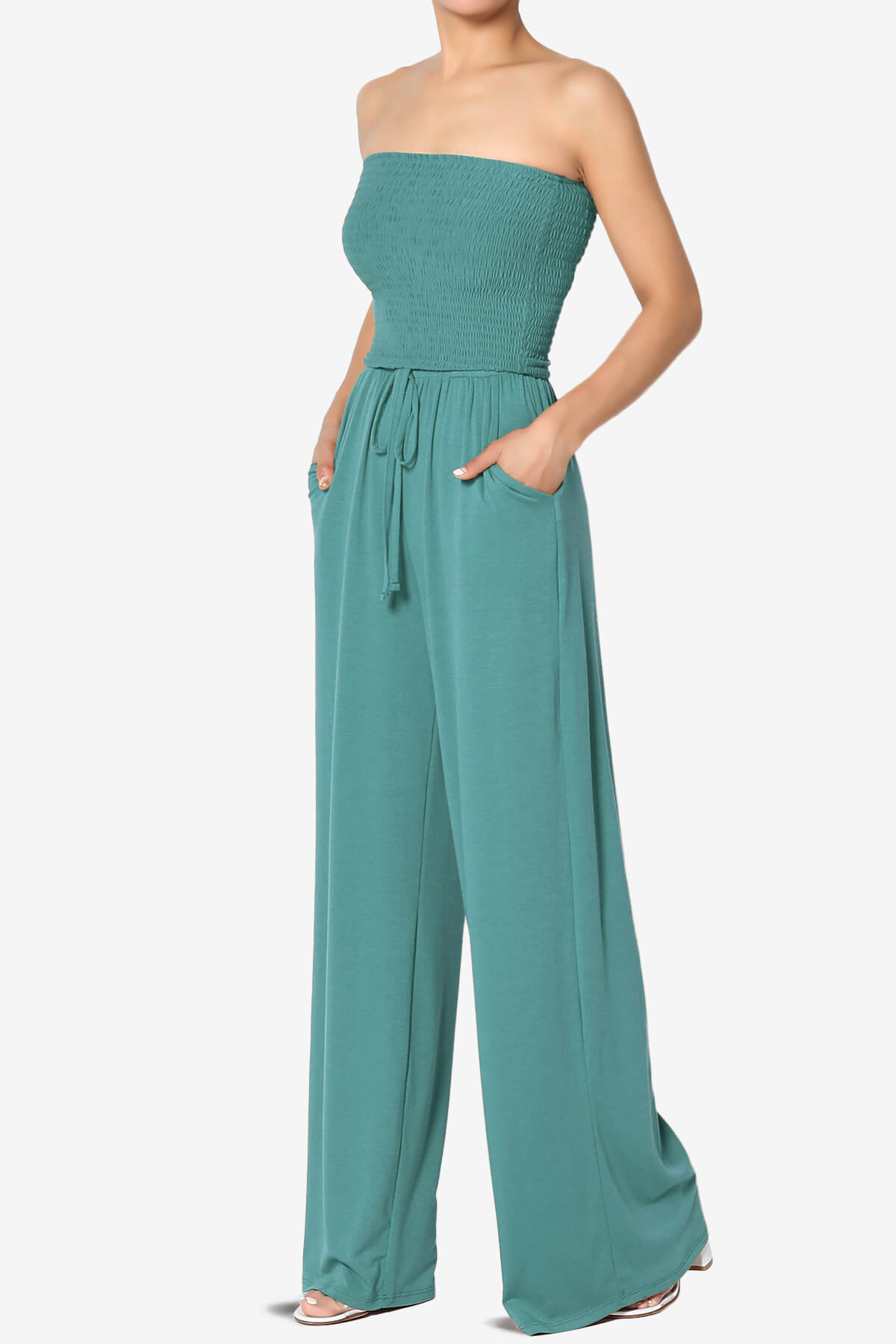 Jaklin Strapless Smocked Tube Top Jumpsuit DUSTY TEAL_3