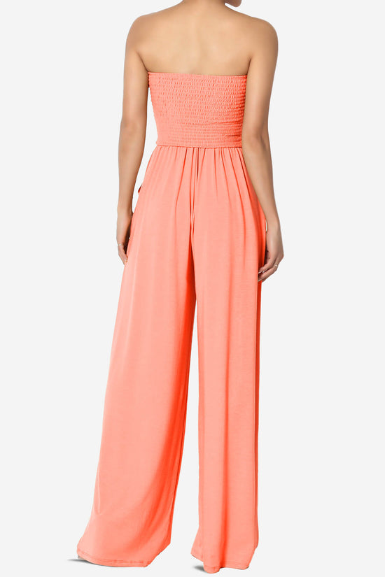 Jaklin Strapless Smocked Tube Top Jumpsuit NEON CORAL_2