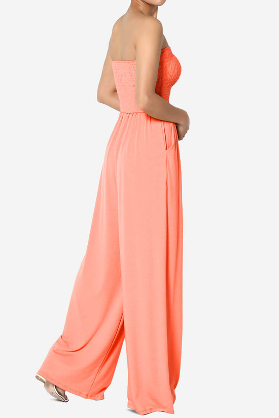 Jaklin Strapless Smocked Tube Top Jumpsuit NEON CORAL_4