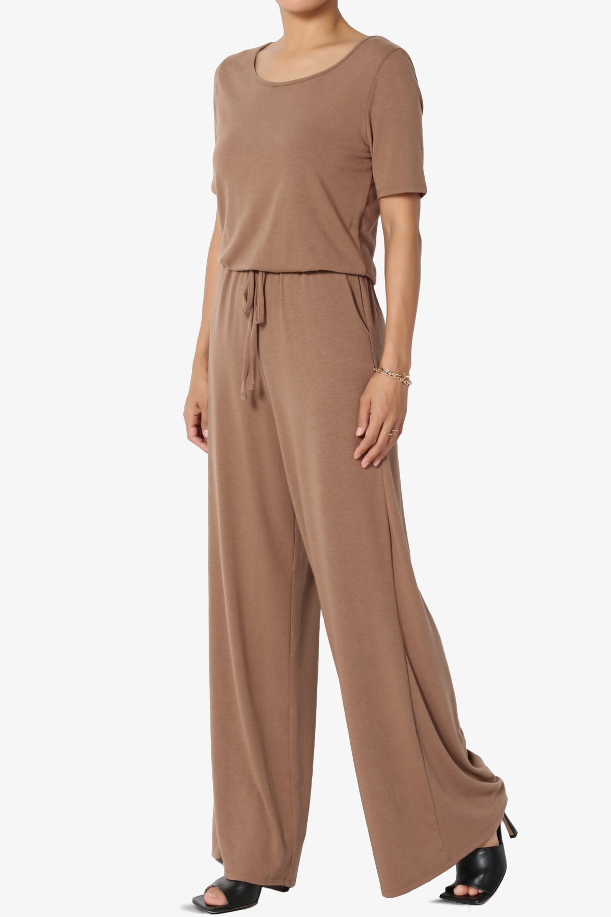 Load image into Gallery viewer, Tina Short Sleeve Wide Leg Jumpsuit COCOA_3
