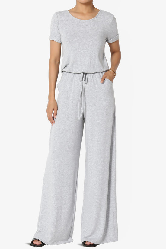 Load image into Gallery viewer, Tina Short Sleeve Wide Leg Jumpsuit HEATHER GREY_1

