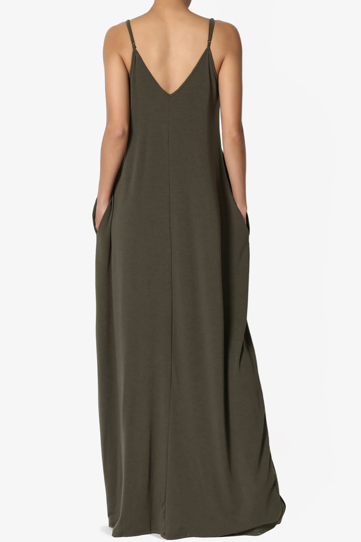 Load image into Gallery viewer, Venus Pocket Cami Maxi Dress OLIVE_2

