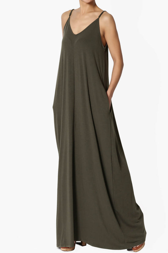 Load image into Gallery viewer, Venus Pocket Cami Maxi Dress OLIVE_3
