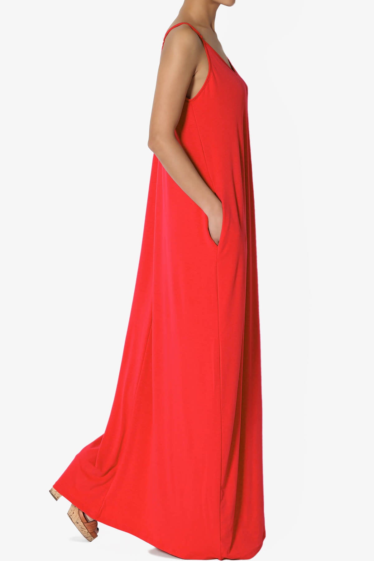 Load image into Gallery viewer, Venus Pocket Cami Maxi Dress RED_4
