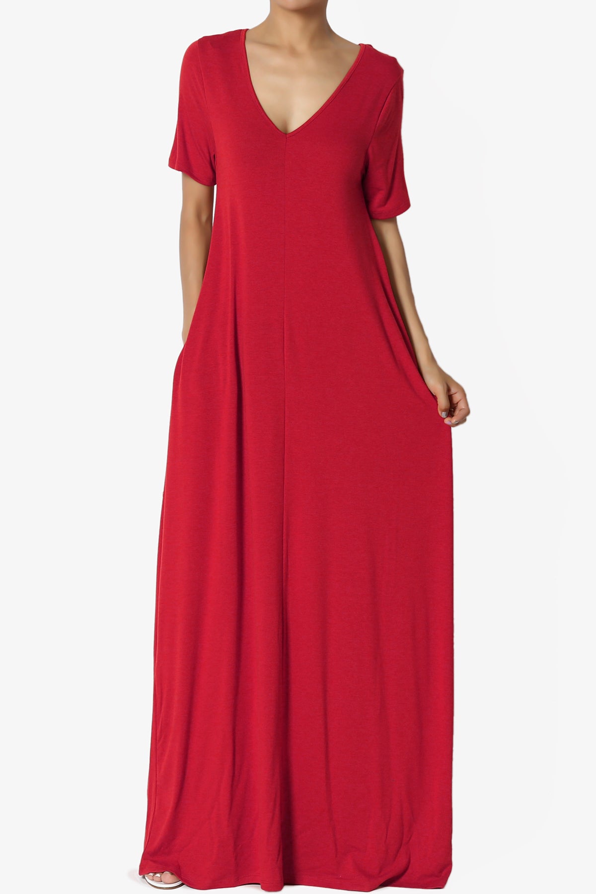 Load image into Gallery viewer, Vina Pocket Oversized Maxi Dress DARK RED_1
