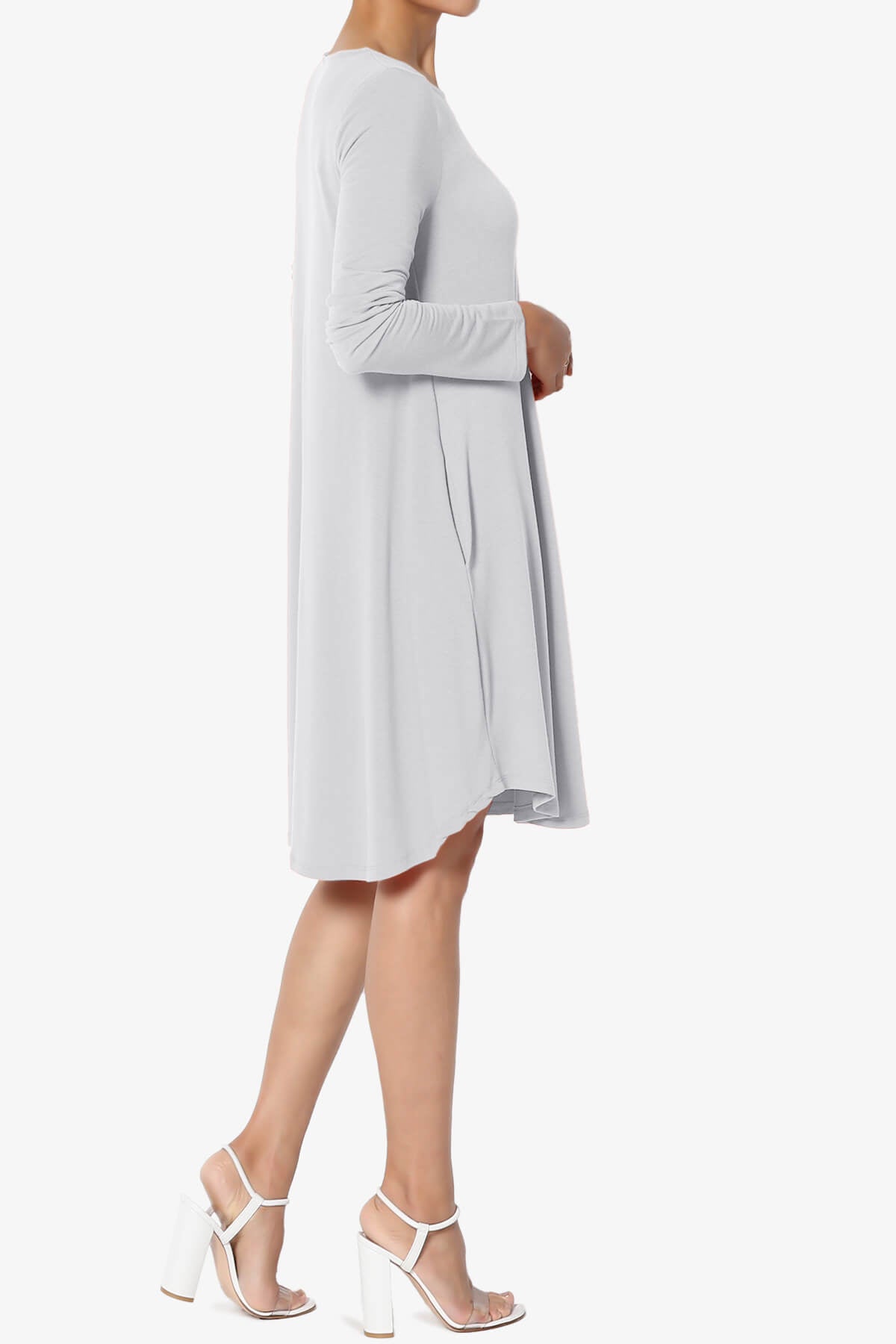 Load image into Gallery viewer, Squish Pocket Long Sleeve T-Shirt Dress GREY MIST_4
