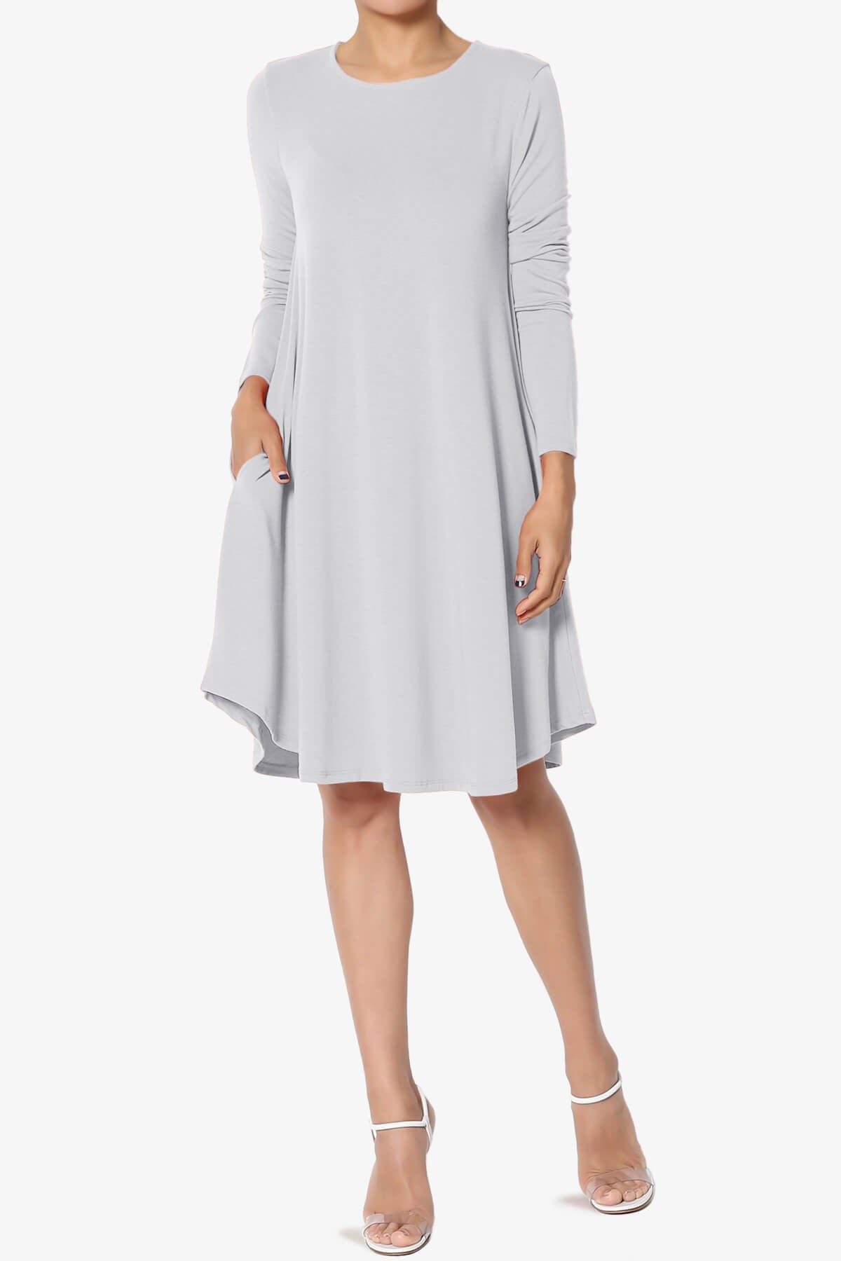 Load image into Gallery viewer, Squish Pocket Long Sleeve T-Shirt Dress GREY MIST_6

